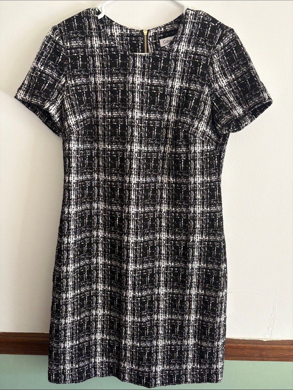 Calvin Klein Black and White Plaid Shift Dress